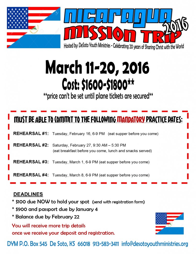 Nicaragua Trip Info 2016