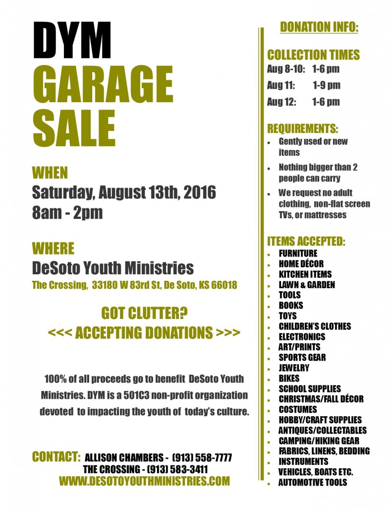 DYM Garage Sale Fundraiser Flier